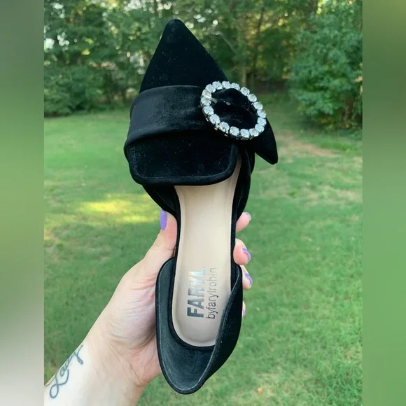 Velvet Pointed Rhinestone Ring Slip-On Loafers - Picture 6 of 16